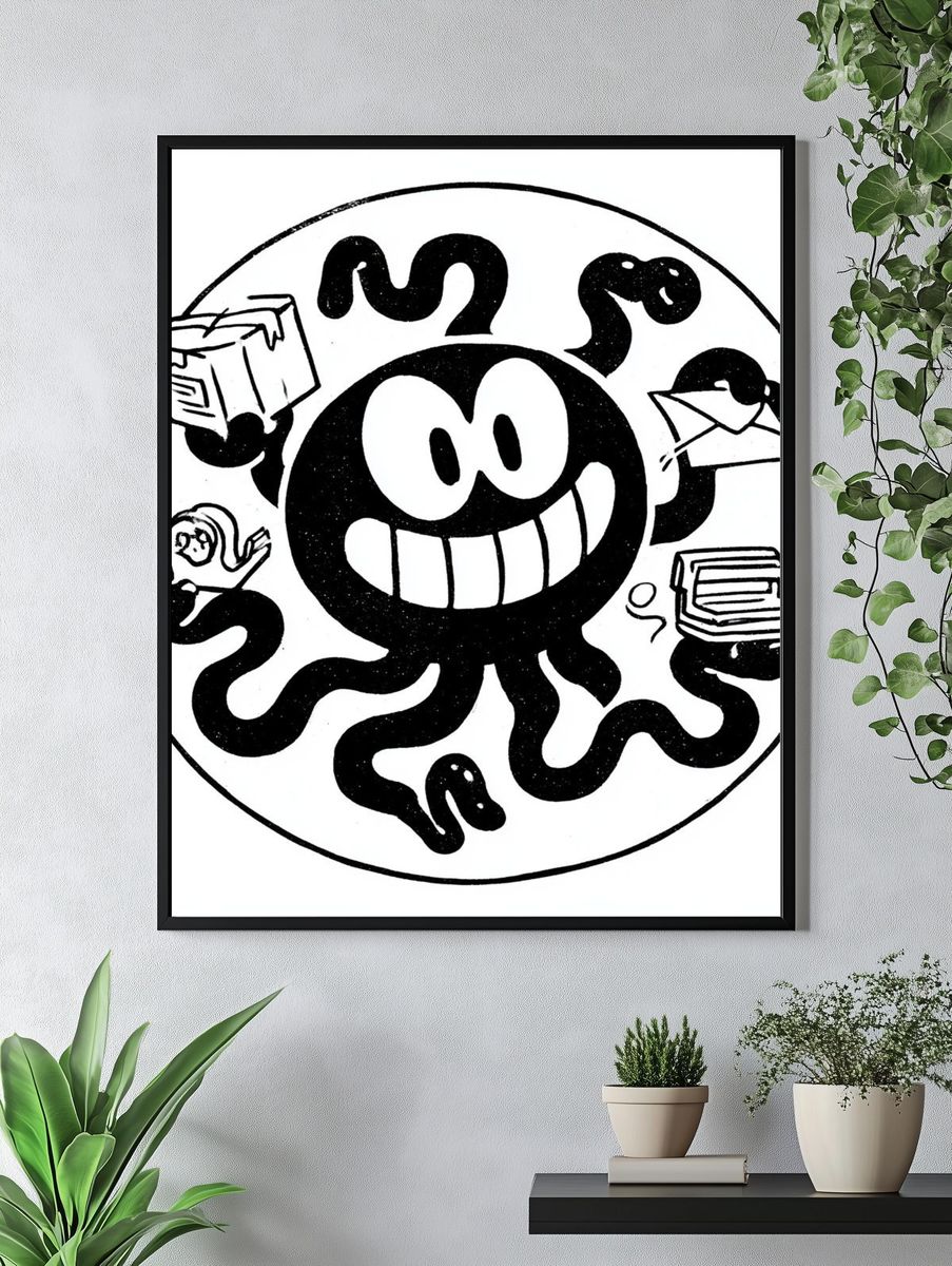 Smiling Octopus Cartoon Print. — room view 4