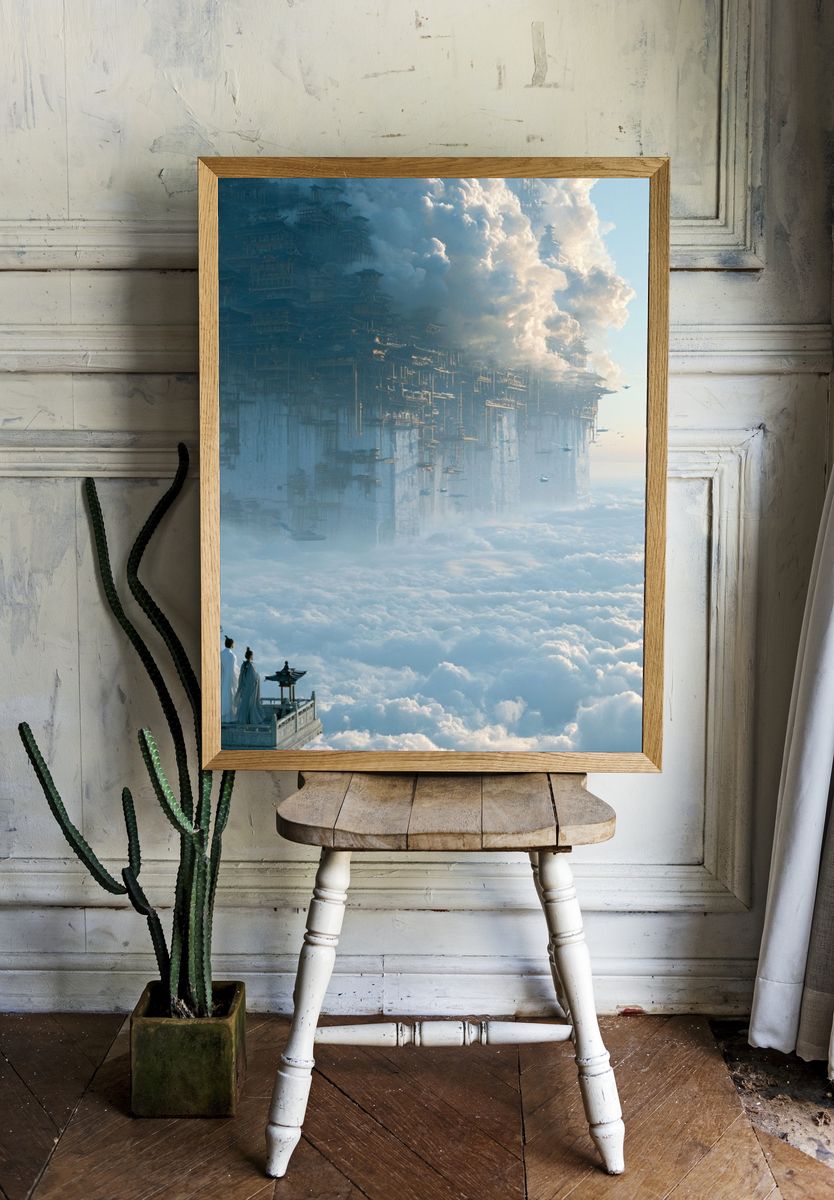 Floating Cloud Citadel Illustration Poster. room preview