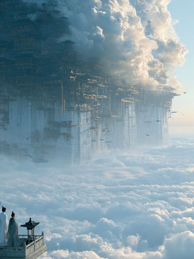 Floating Cloud Citadel Illustration Poster. poster