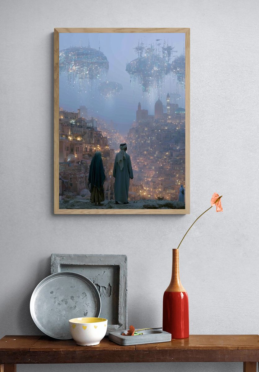 Futuristic Cityscape — Surreal Print. — room view 3