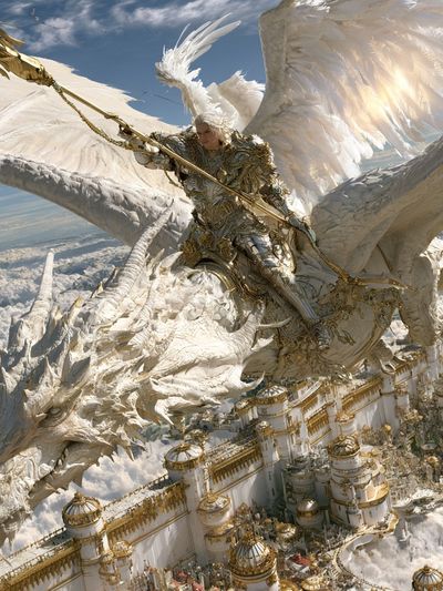 Celestial Dragon Rider Fantasy Print.