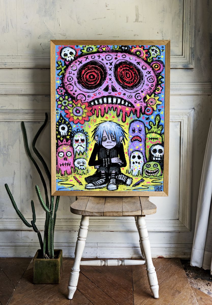 Gothic Skull Girl Illustration Poster. room preview