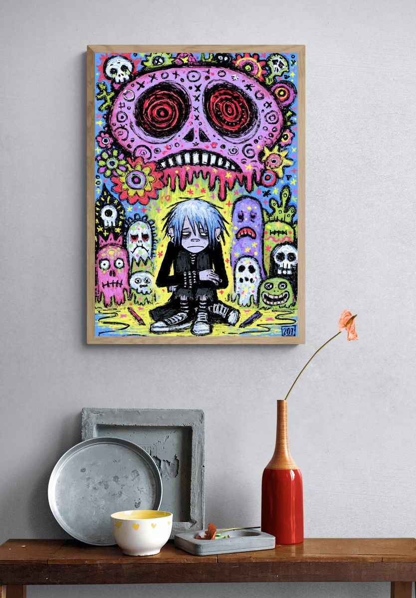 Gothic Skull Girl Illustration Poster. — room view 3
