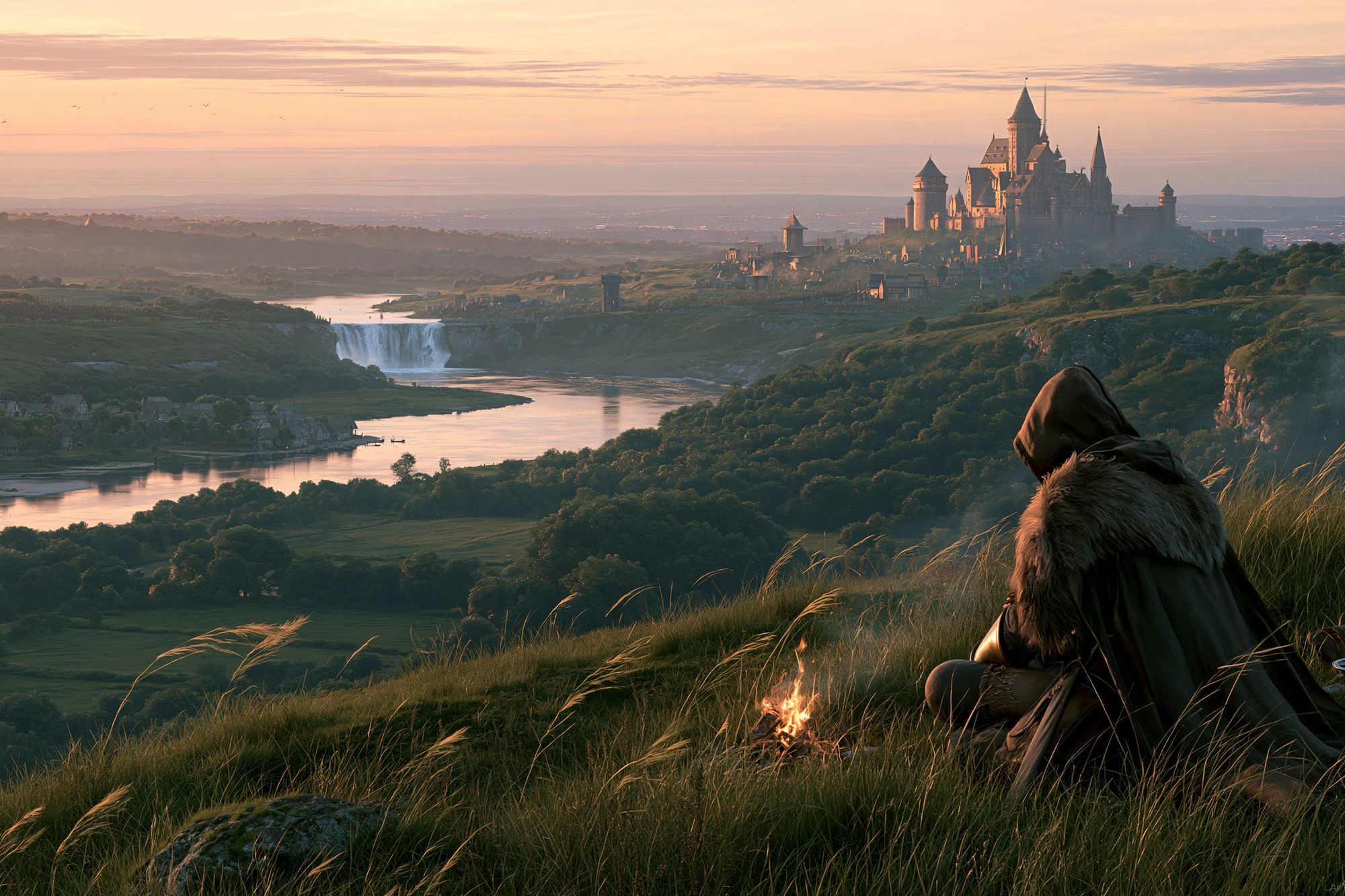 Fantasy Castle at Dawn Print. poster — illustration art