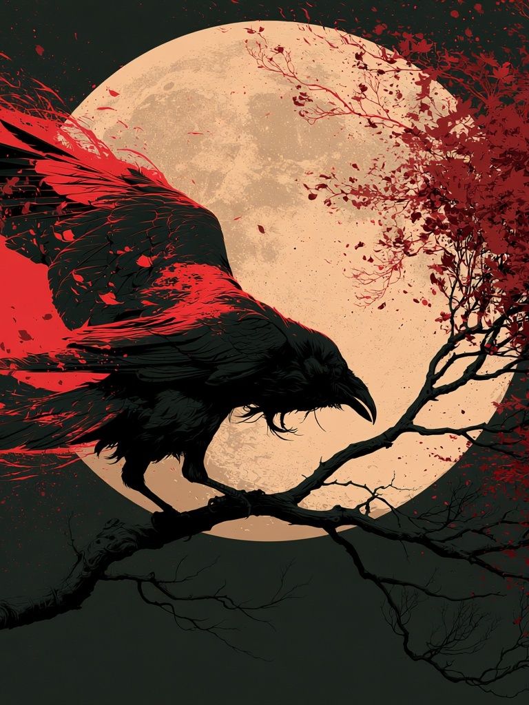 Crimson Raven Moon Poster. poster detail