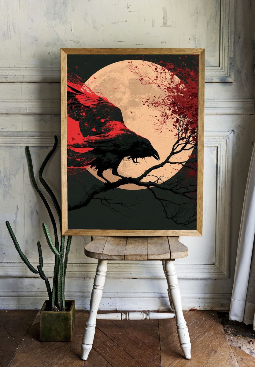 Crimson Raven Moon Poster. room preview