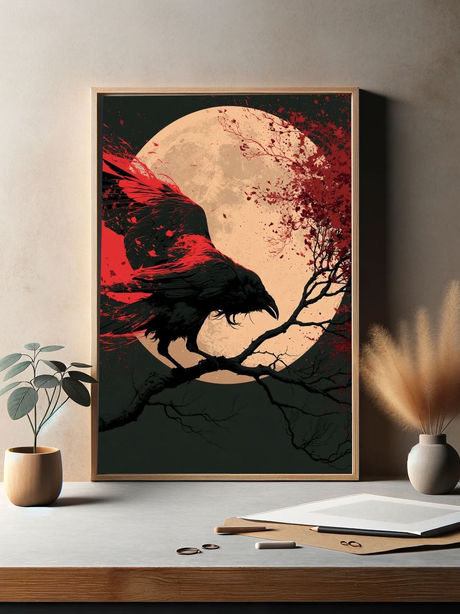 Crimson Raven Moon Poster. — room view 2