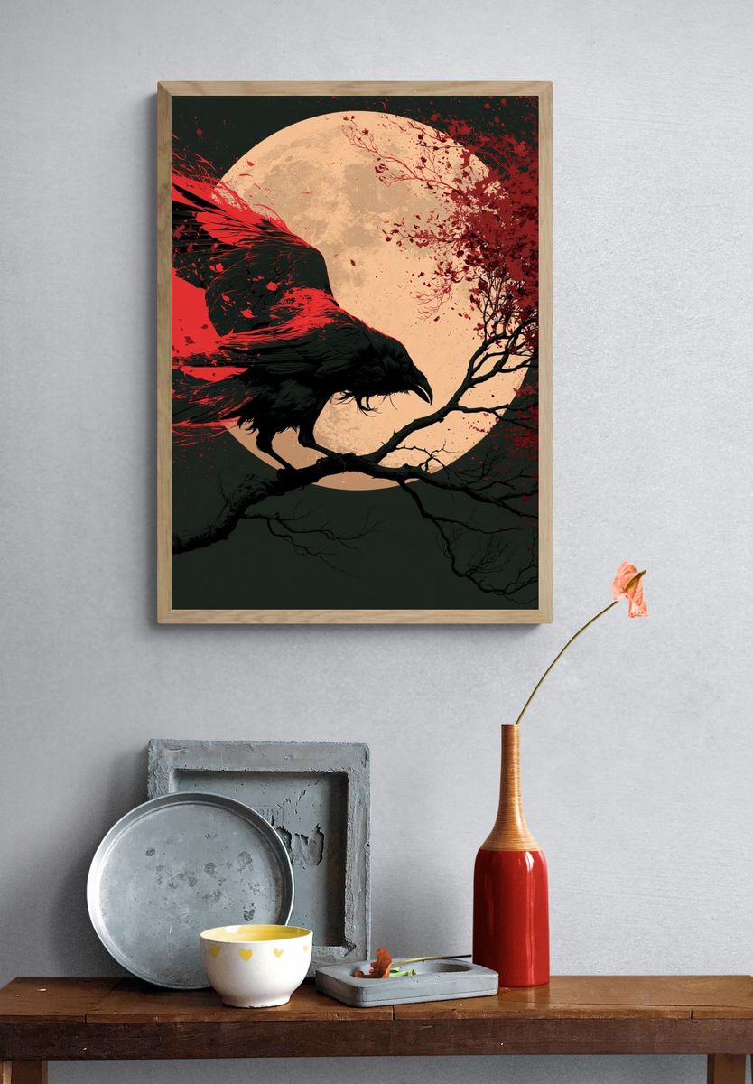 Crimson Raven Moon Poster. — room view 3
