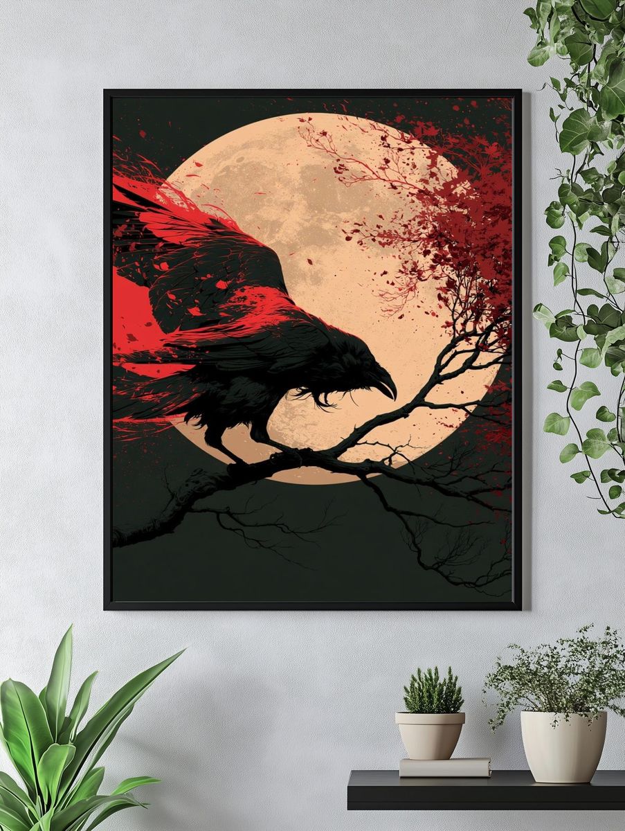 Crimson Raven Moon Poster. — room view 4