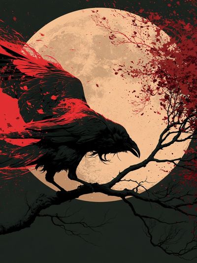 Crimson Raven Moon Poster.