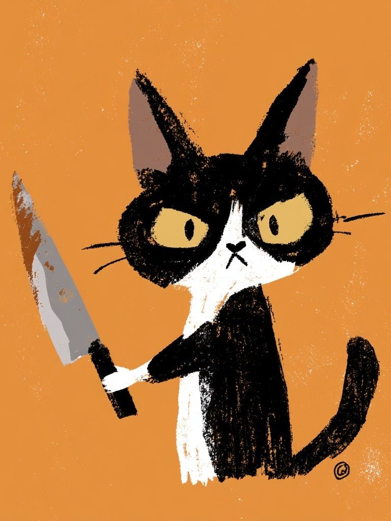 Grumpy Cat with Knife Illustration Poster. poster — illustration art