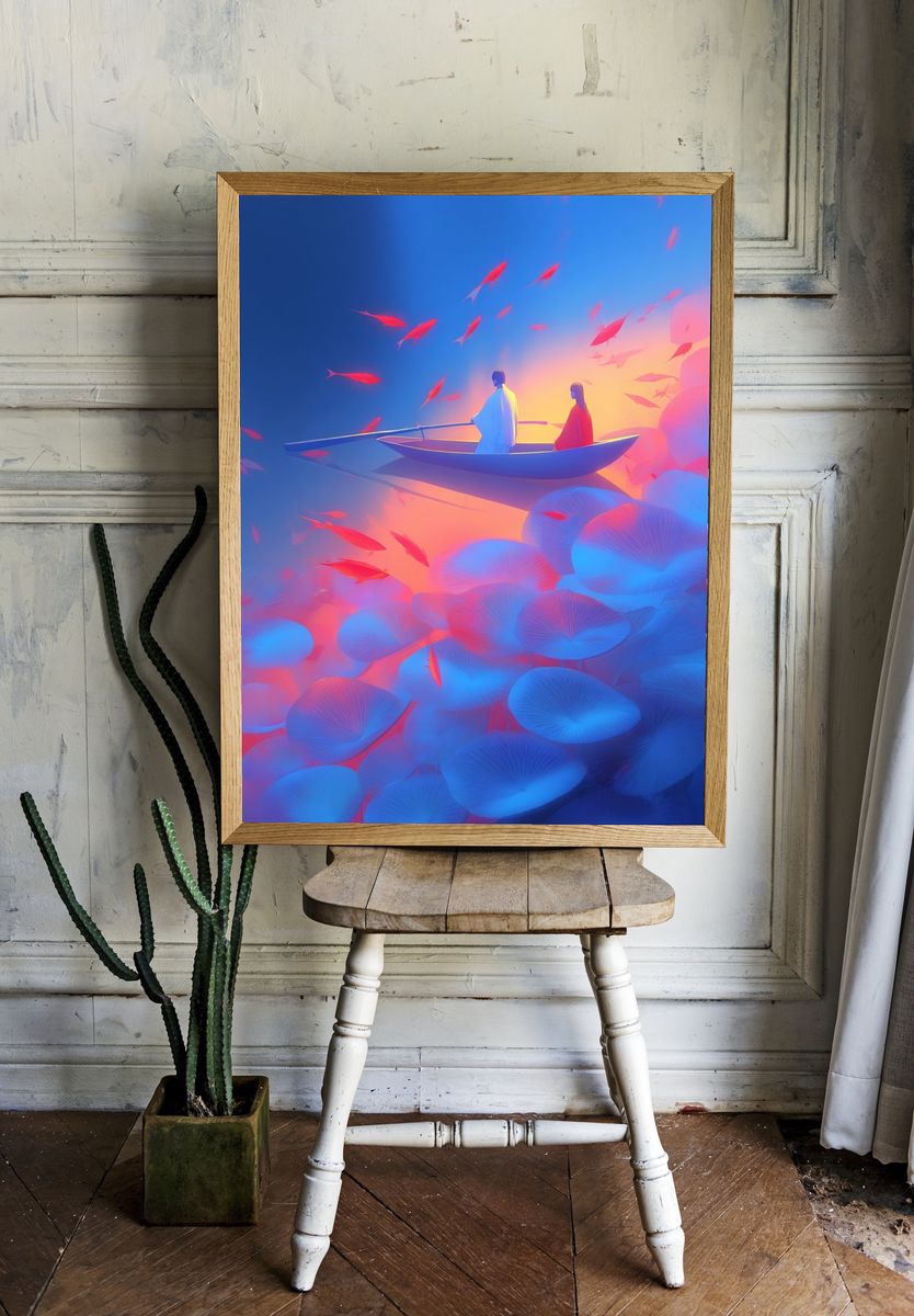Dreamlike Boat Journey Print. room preview