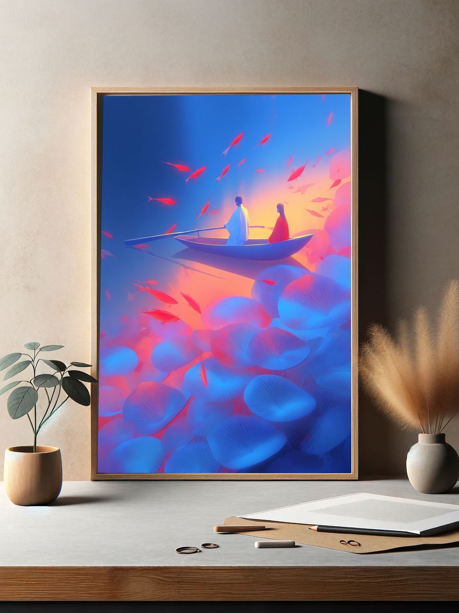 Dreamlike Boat Journey Print. — room view 2