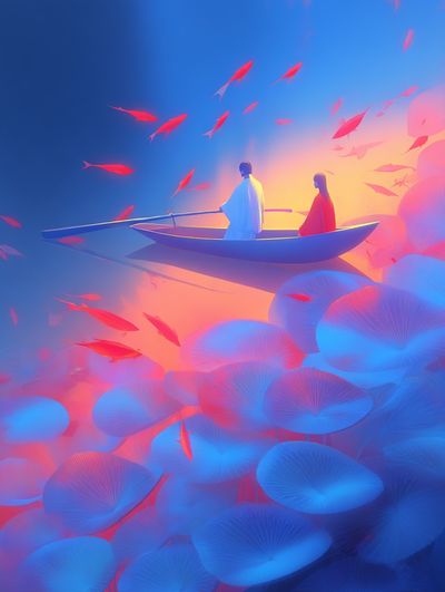 Dreamlike Boat Journey Print. poster