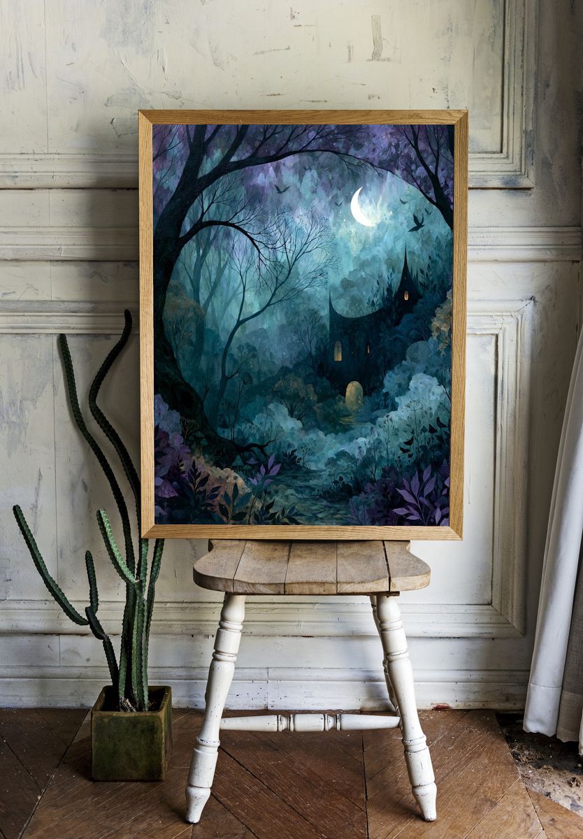 Moonlit Enchanted Forest Print. — room view 1