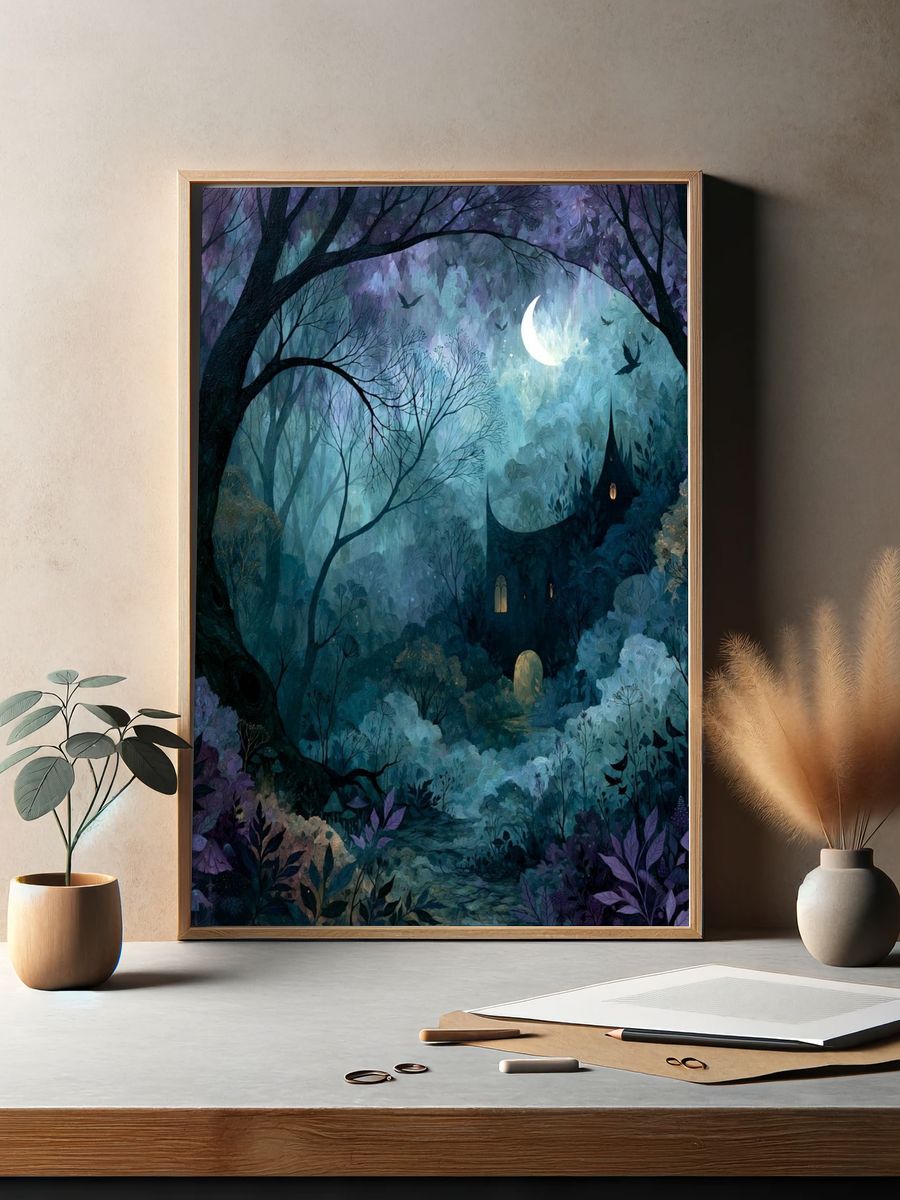 Moonlit Enchanted Forest Print. — room view 2
