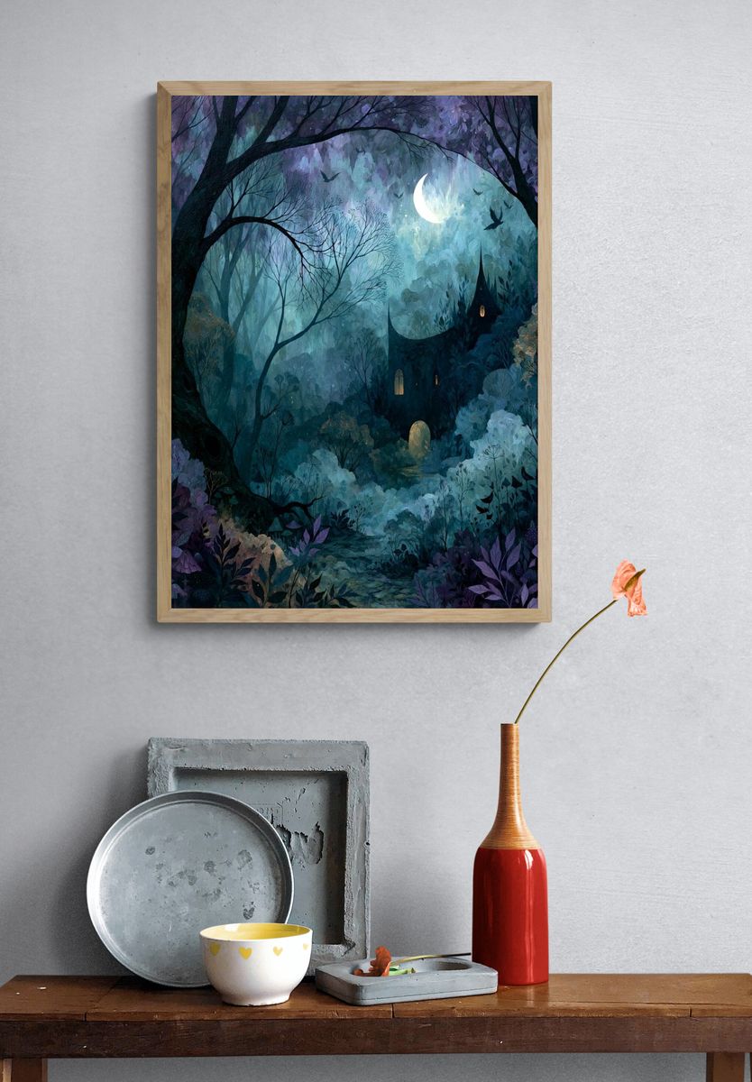 Moonlit Enchanted Forest Print. — room view 3