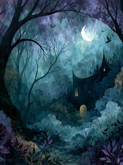 Moonlit Enchanted Forest Print. poster
