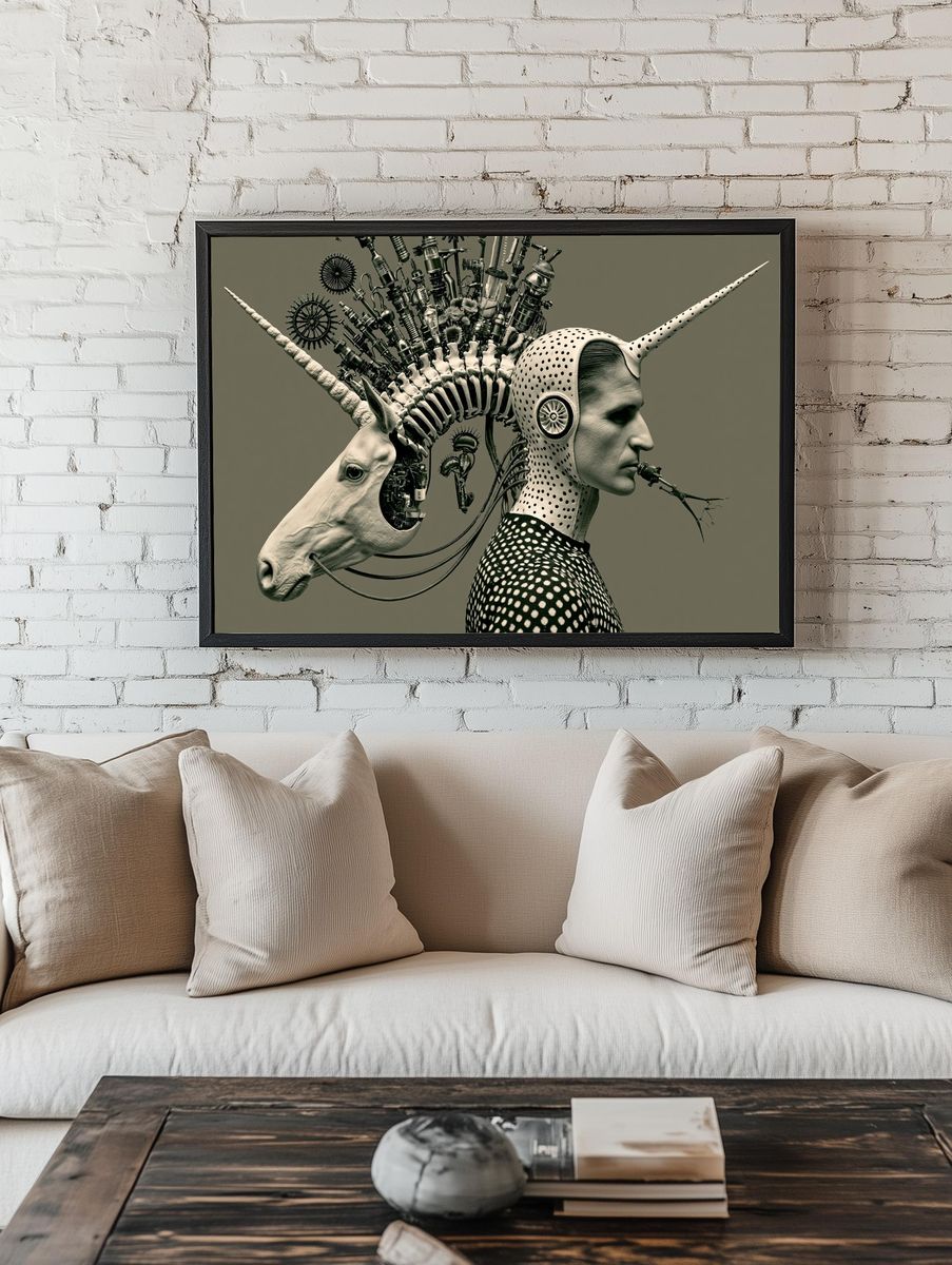 Surreal Unicorn Portrait Print. room preview