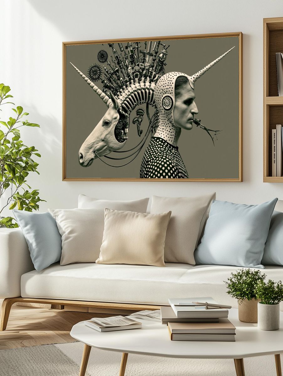 Surreal Unicorn Portrait Print. — room view 2