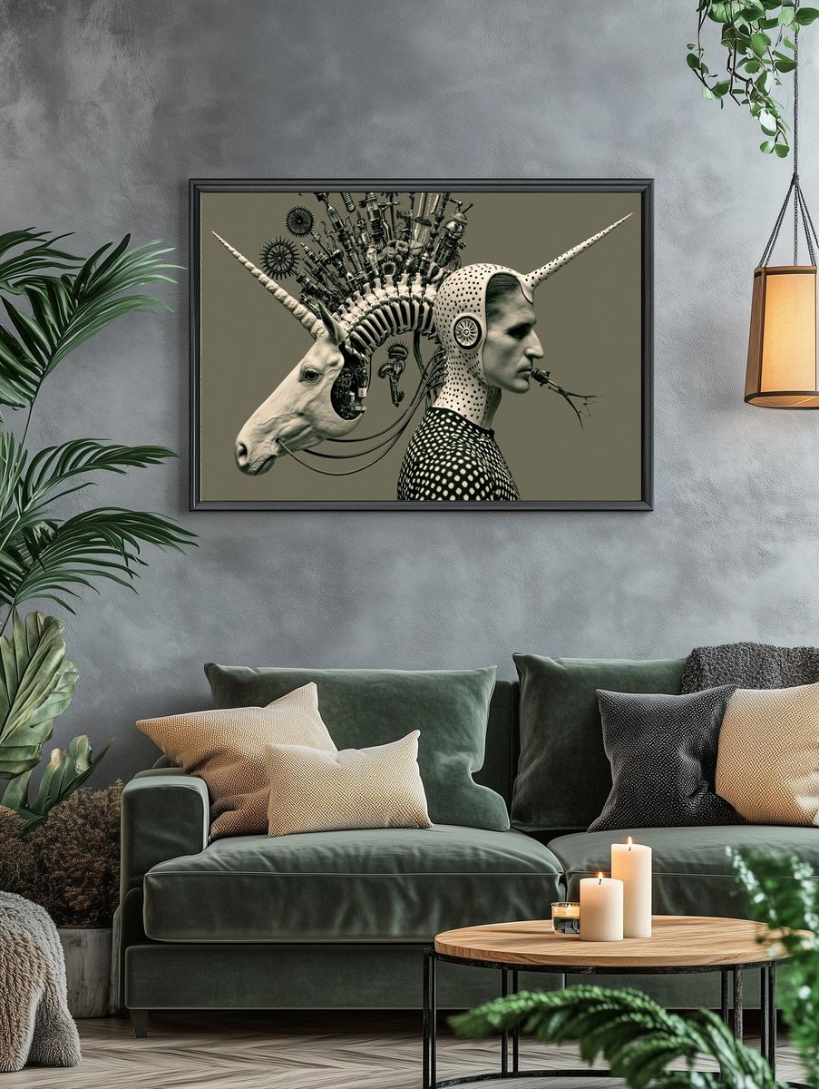 Surreal Unicorn Portrait Print. — room view 4