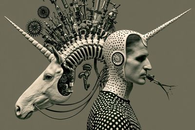Surreal Unicorn Portrait Print.