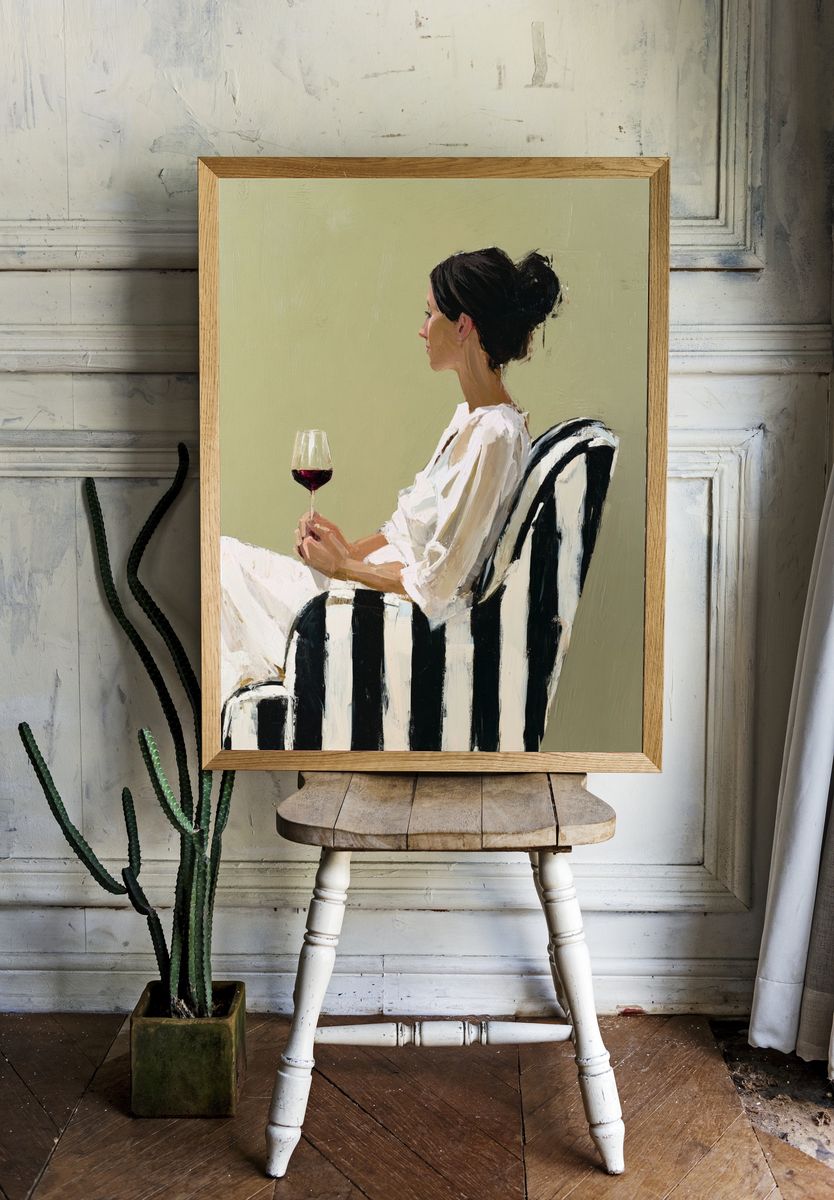 Woman with Wine Glass Illustration Poster. room preview