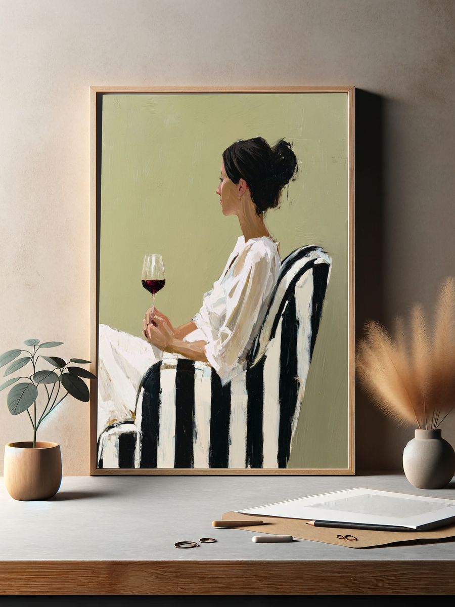 Woman with Wine Glass Illustration Poster. — room view 2