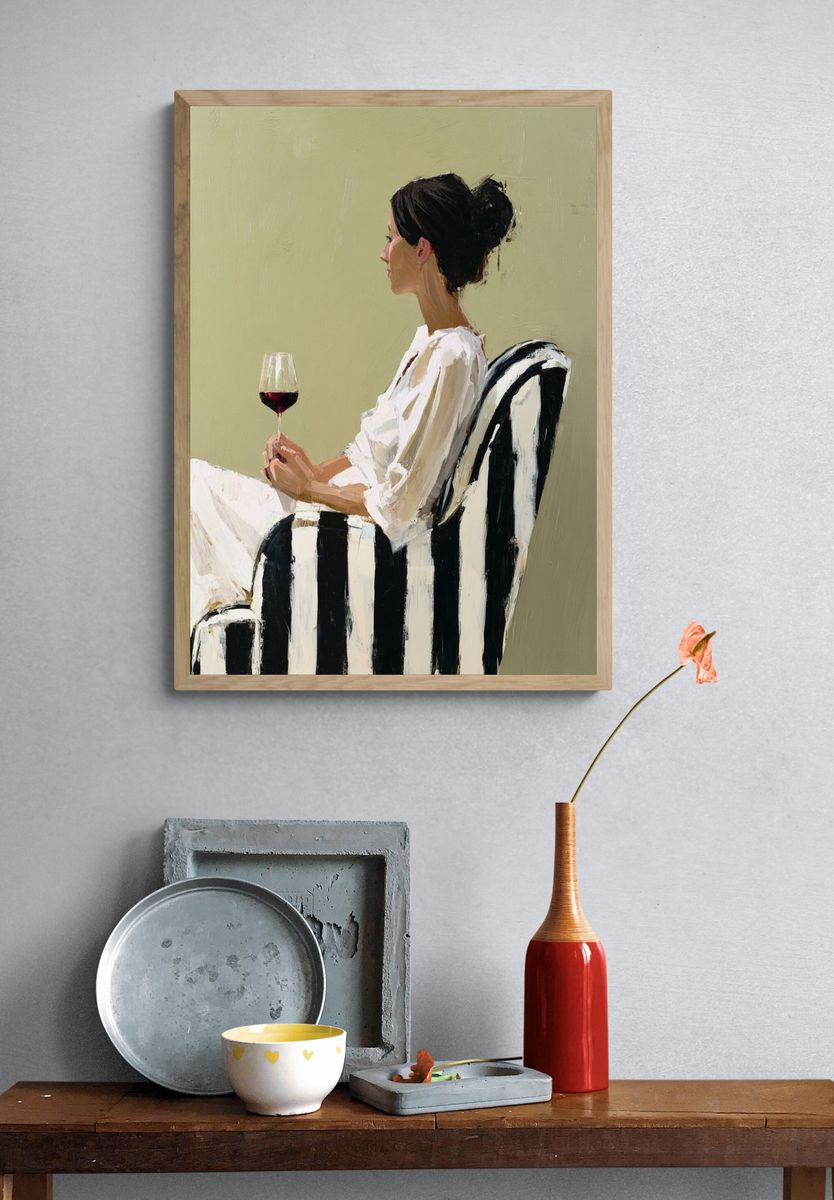 Woman with Wine Glass Illustration Poster. — room view 3