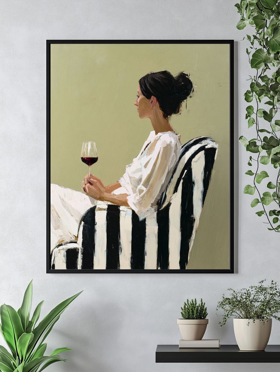 Woman with Wine Glass Illustration Poster. — room view 4