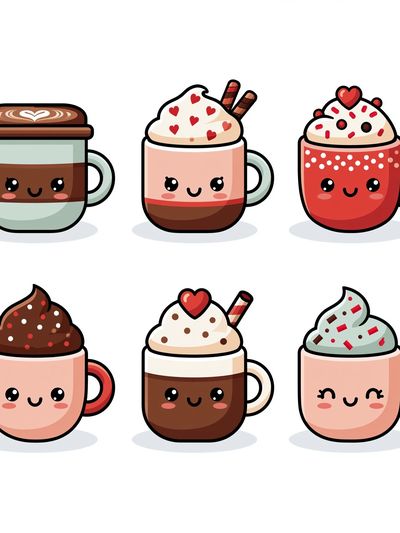 Cute Hot Chocolate Mugs Illustration Poster.
