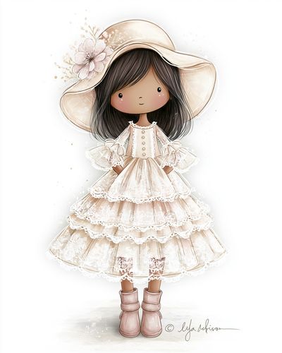 Boho Girl in Lace Dress Illustration Poster.