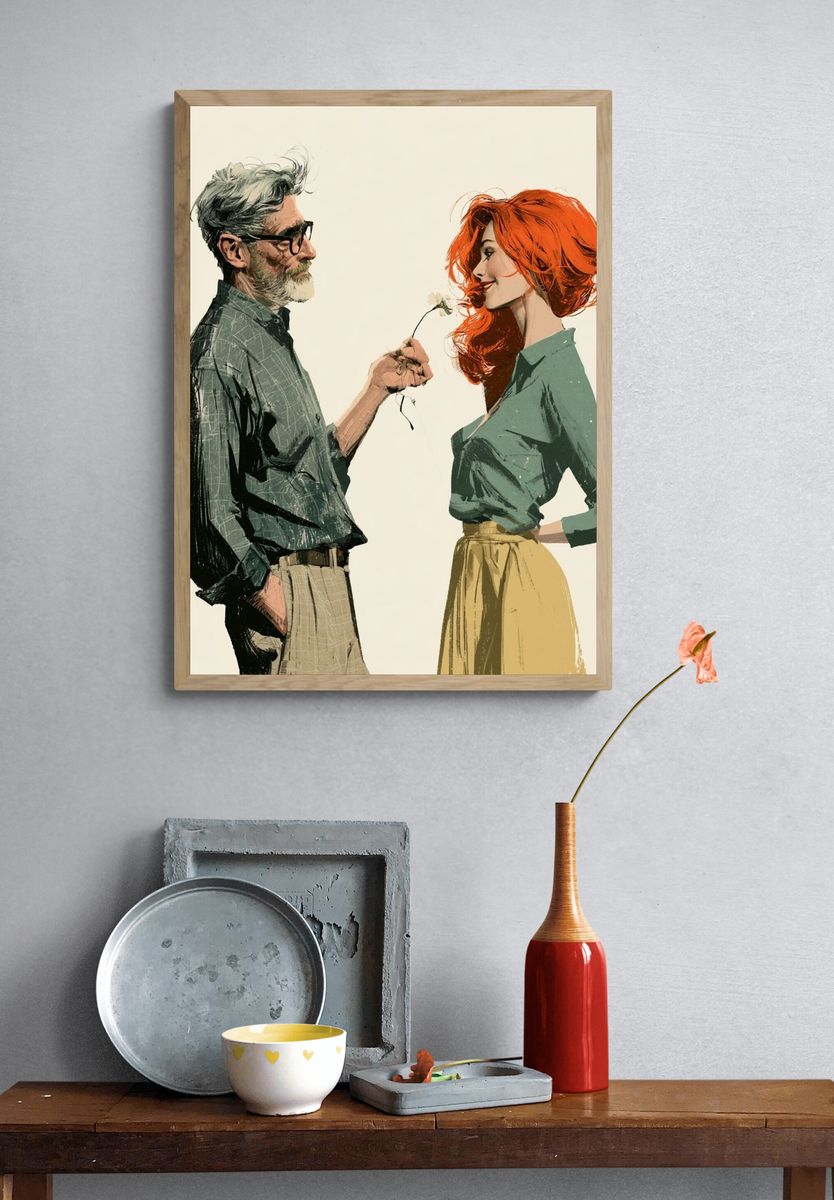 Romantic Couple Illustration Poster. — room view 3