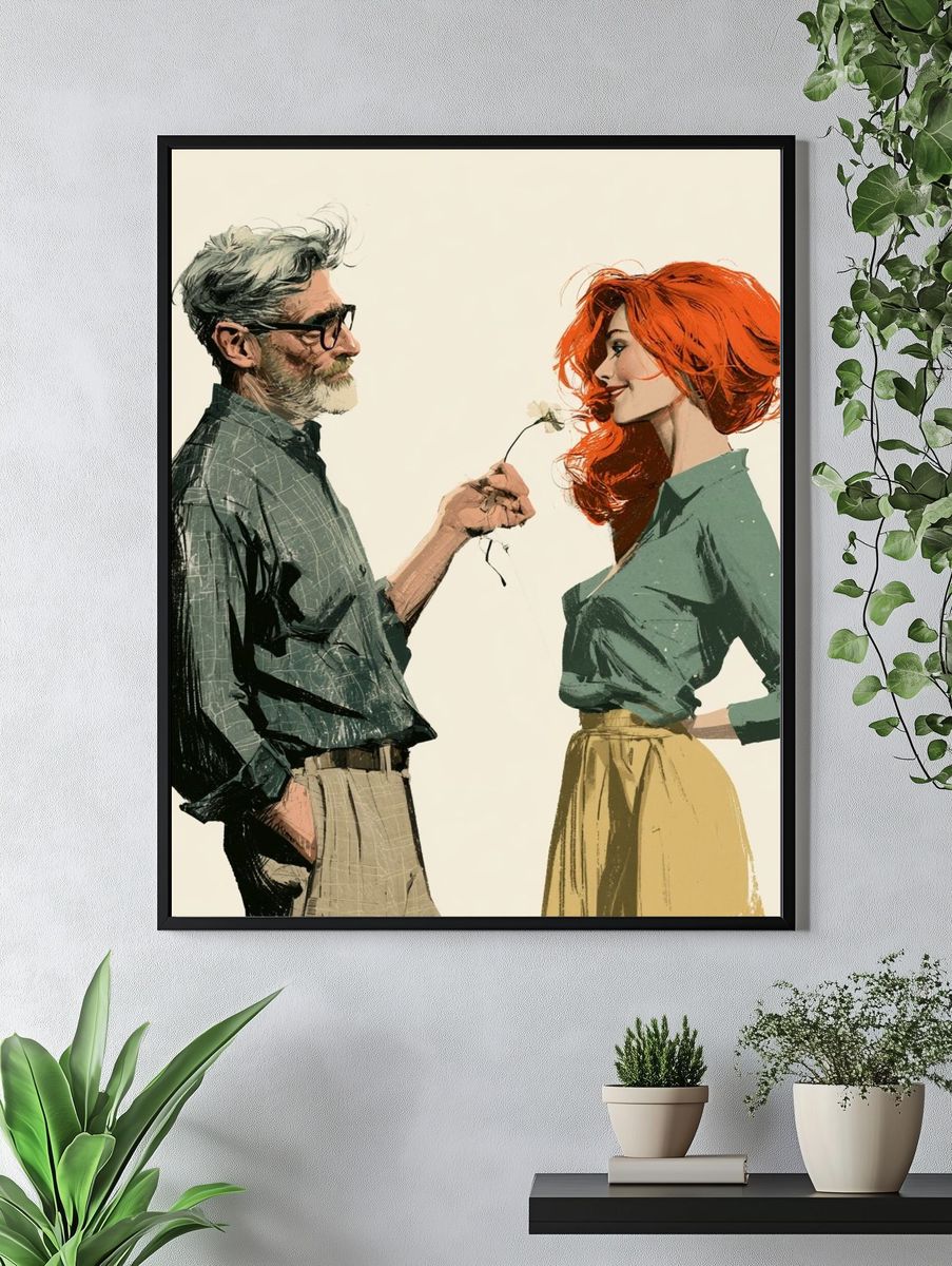Romantic Couple Illustration Poster. — room view 4