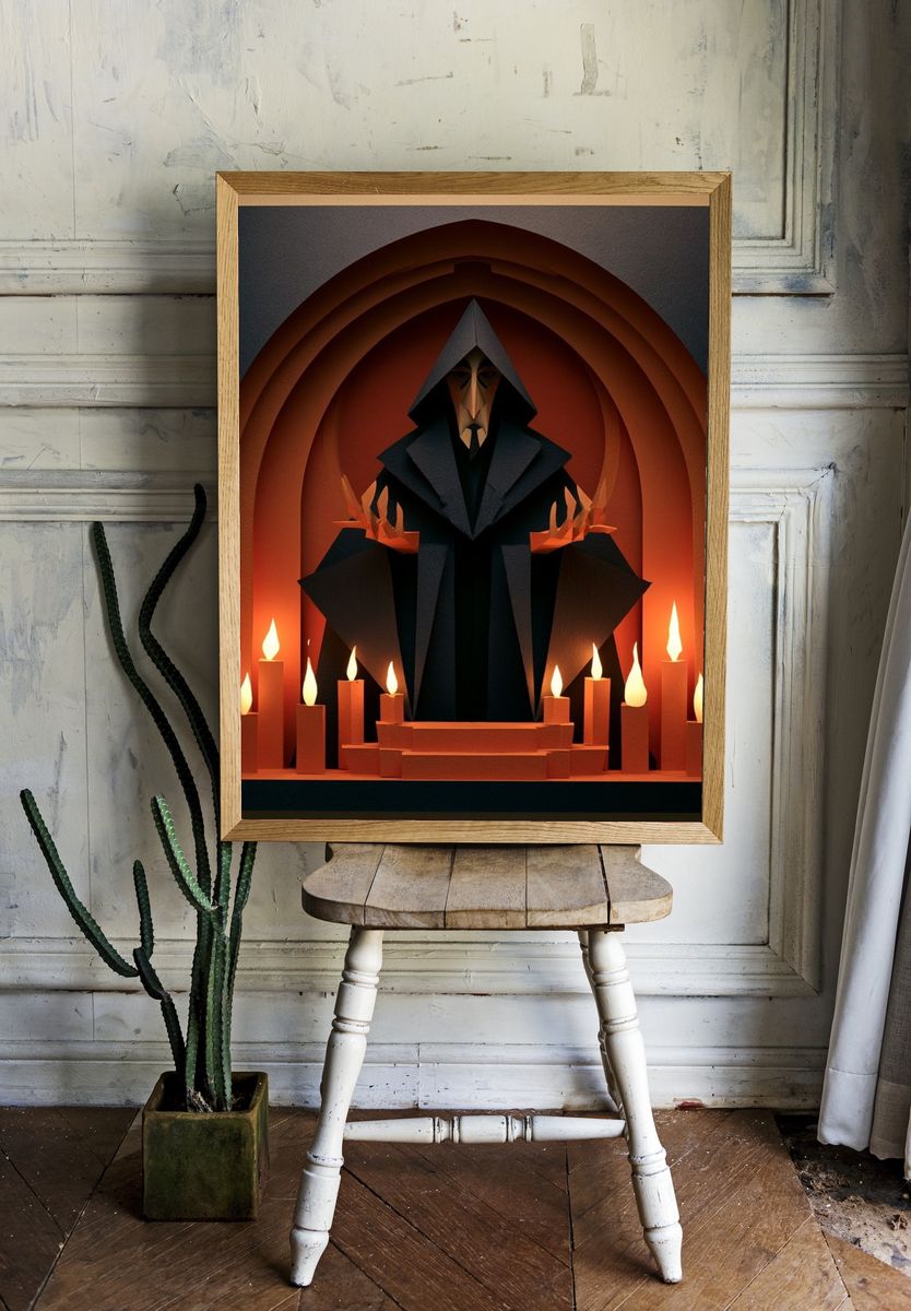 Dark Sorcerer Paper Cut Poster. room preview