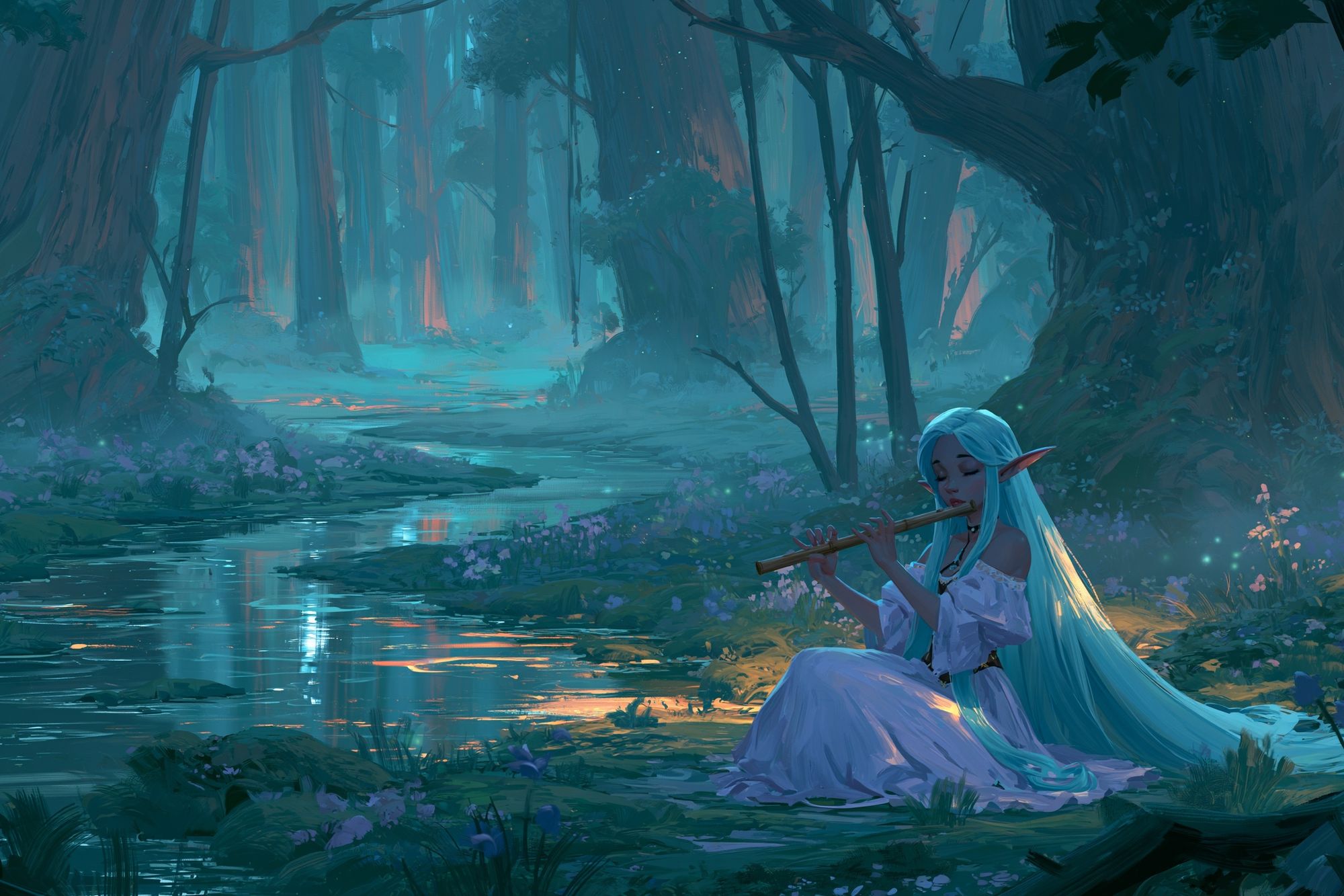 Elven Forest Flute Digital Art Poster. poster detail