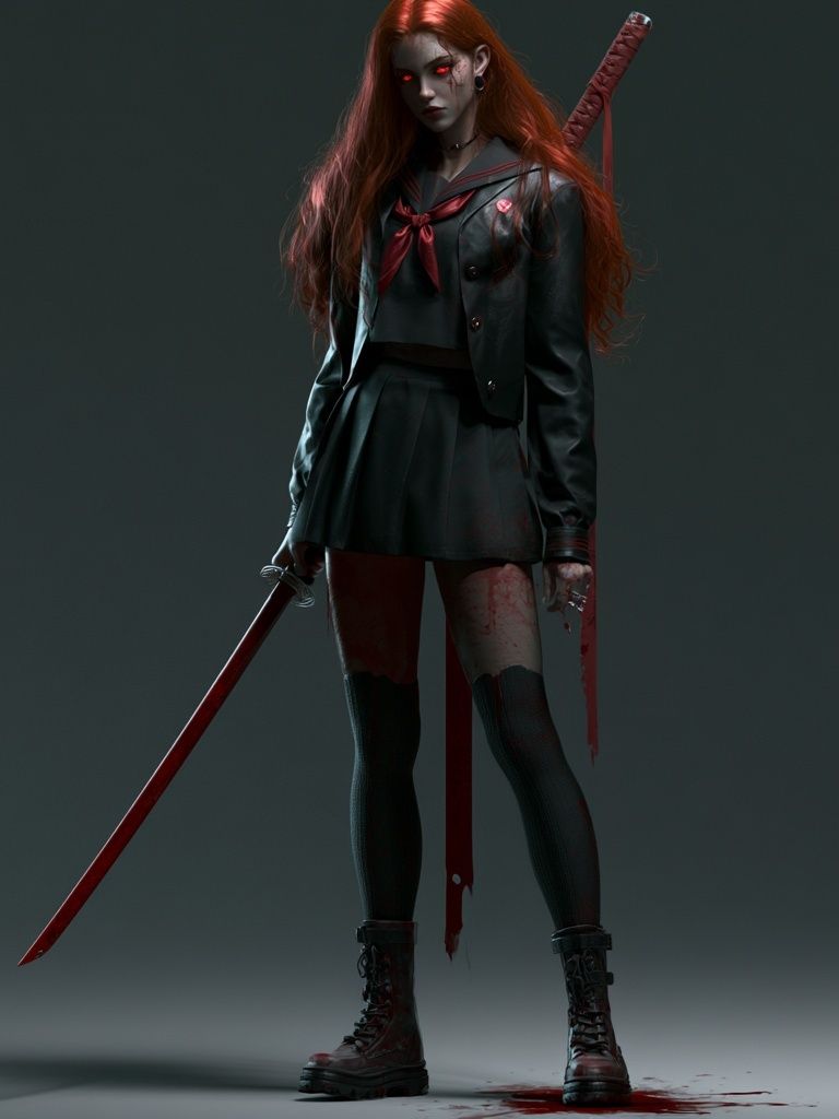 Gothic Schoolgirl Warrior Illustration Poster. poster — illustration art