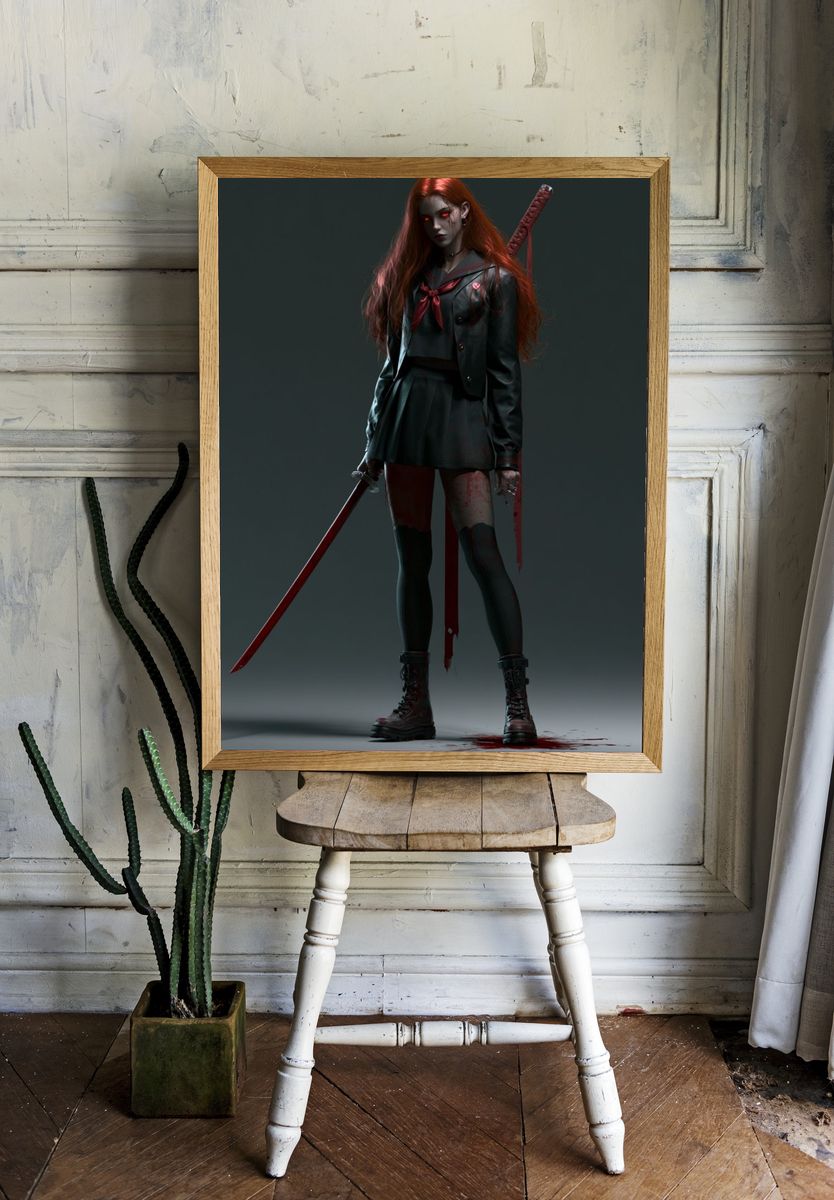 Gothic Schoolgirl Warrior Illustration Poster. room preview