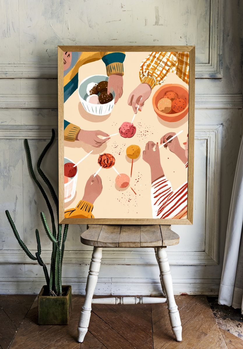 Kids Sharing Treats Illustration Poster. room preview