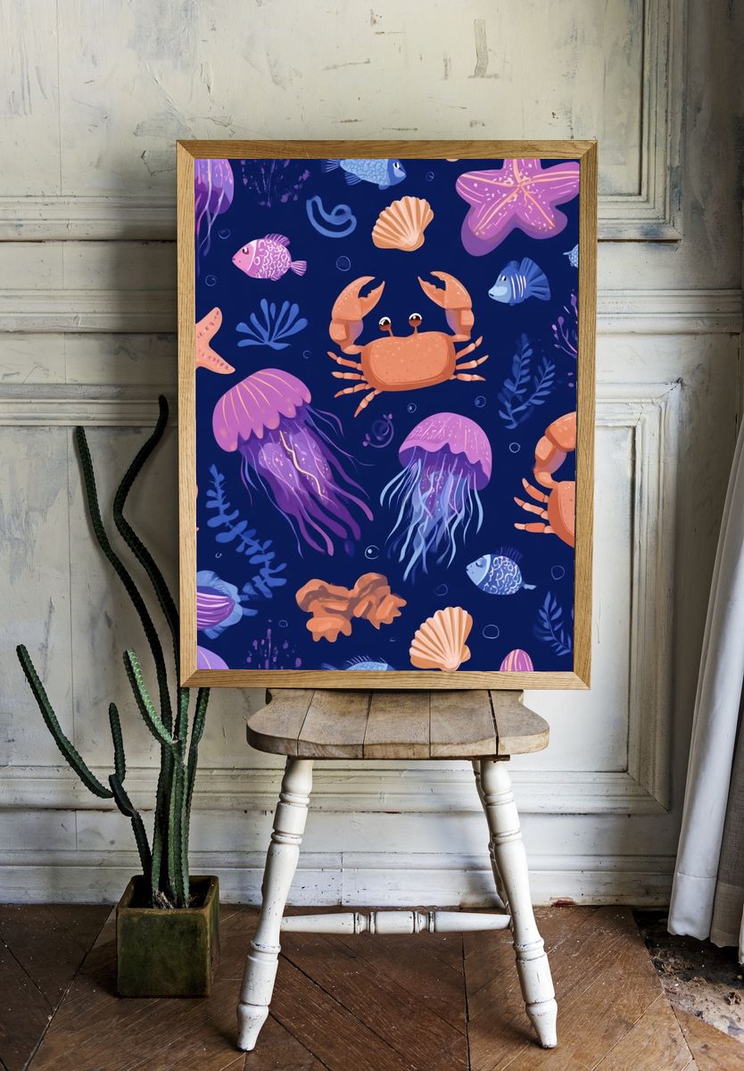 Undersea Friends Illustration Poster. room preview