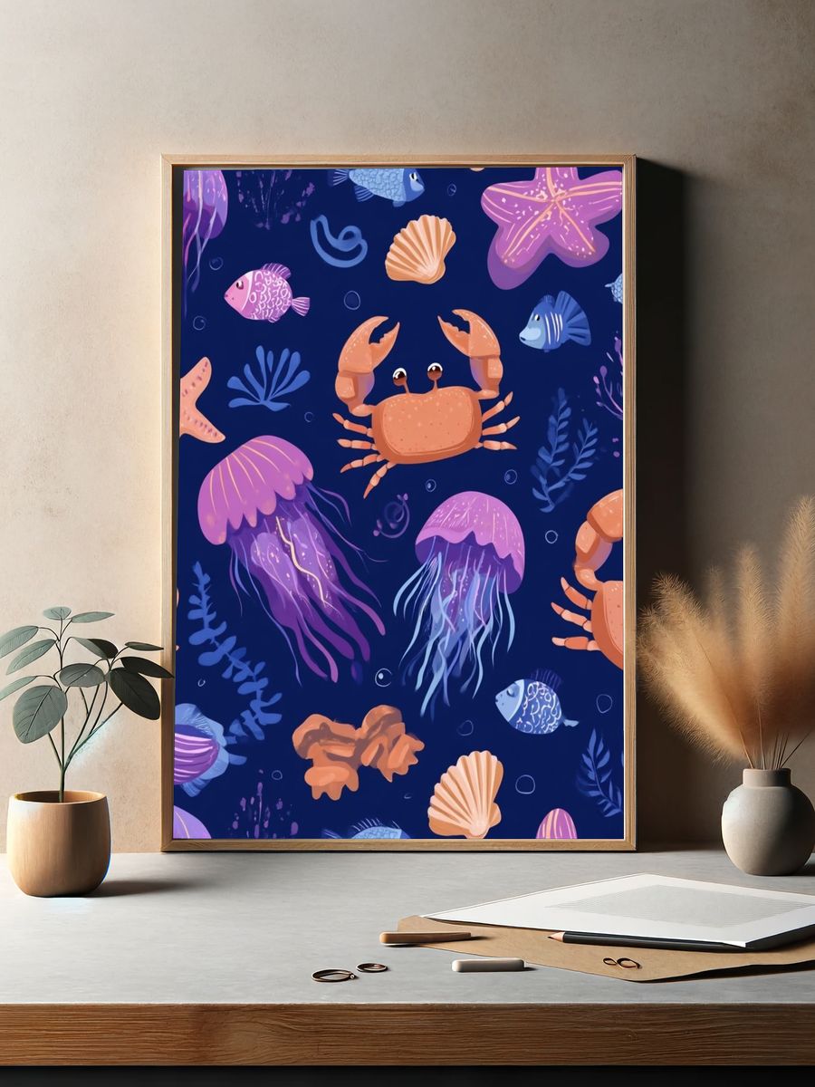 Undersea Friends Illustration Poster. — room view 2