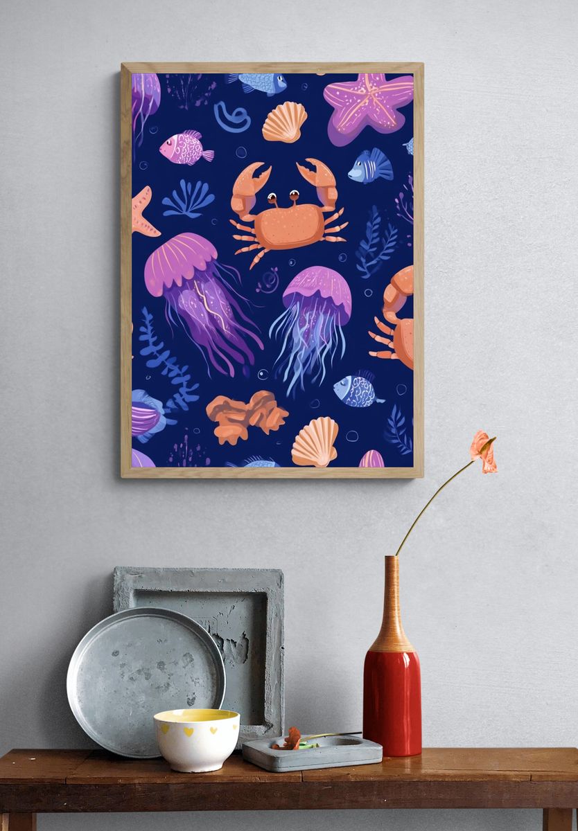 Undersea Friends Illustration Poster. — room view 3
