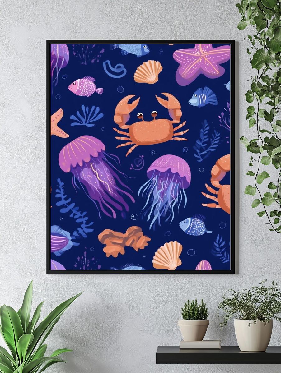 Undersea Friends Illustration Poster. — room view 4