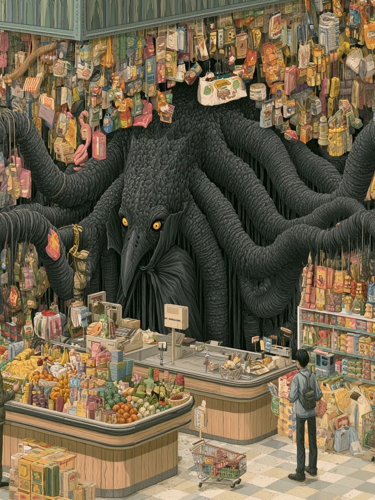 Surreal Grocery Monster Illustration Poster. poster detail