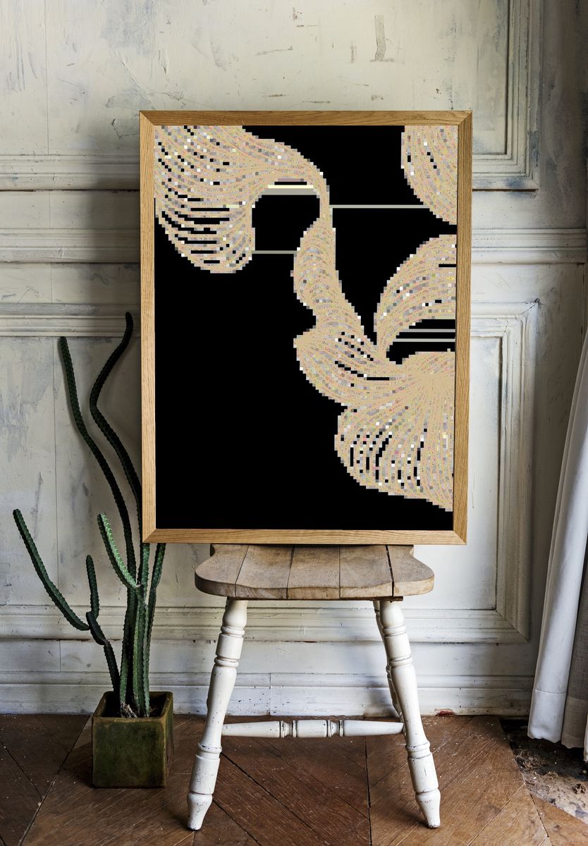 Beige swirly line frame design. — room view 1