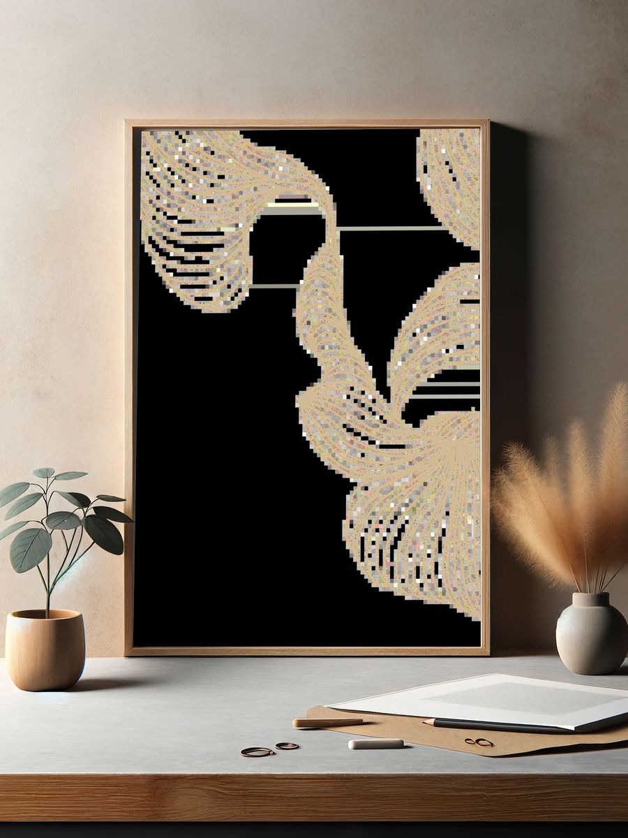 Beige swirly line frame design. — room view 2