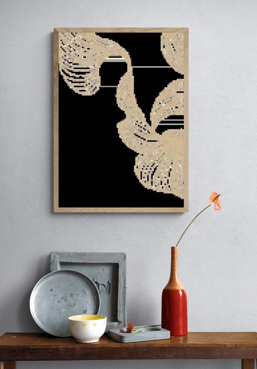 Beige swirly line frame design. — room view 3