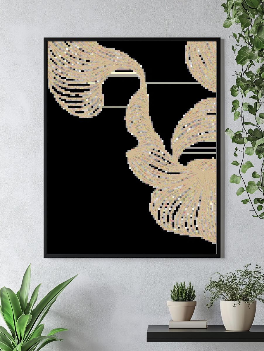 Beige swirly line frame design. — room view 4