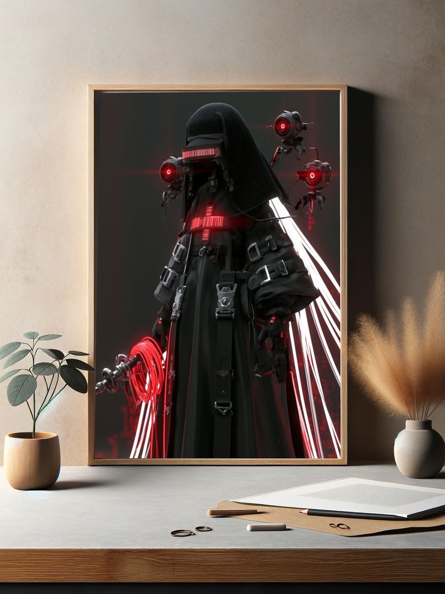 Cybernetic Sentinel Illustration Poster. — room view 2