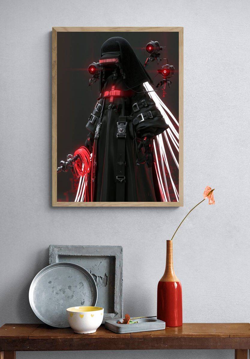 Cybernetic Sentinel Illustration Poster. — room view 3